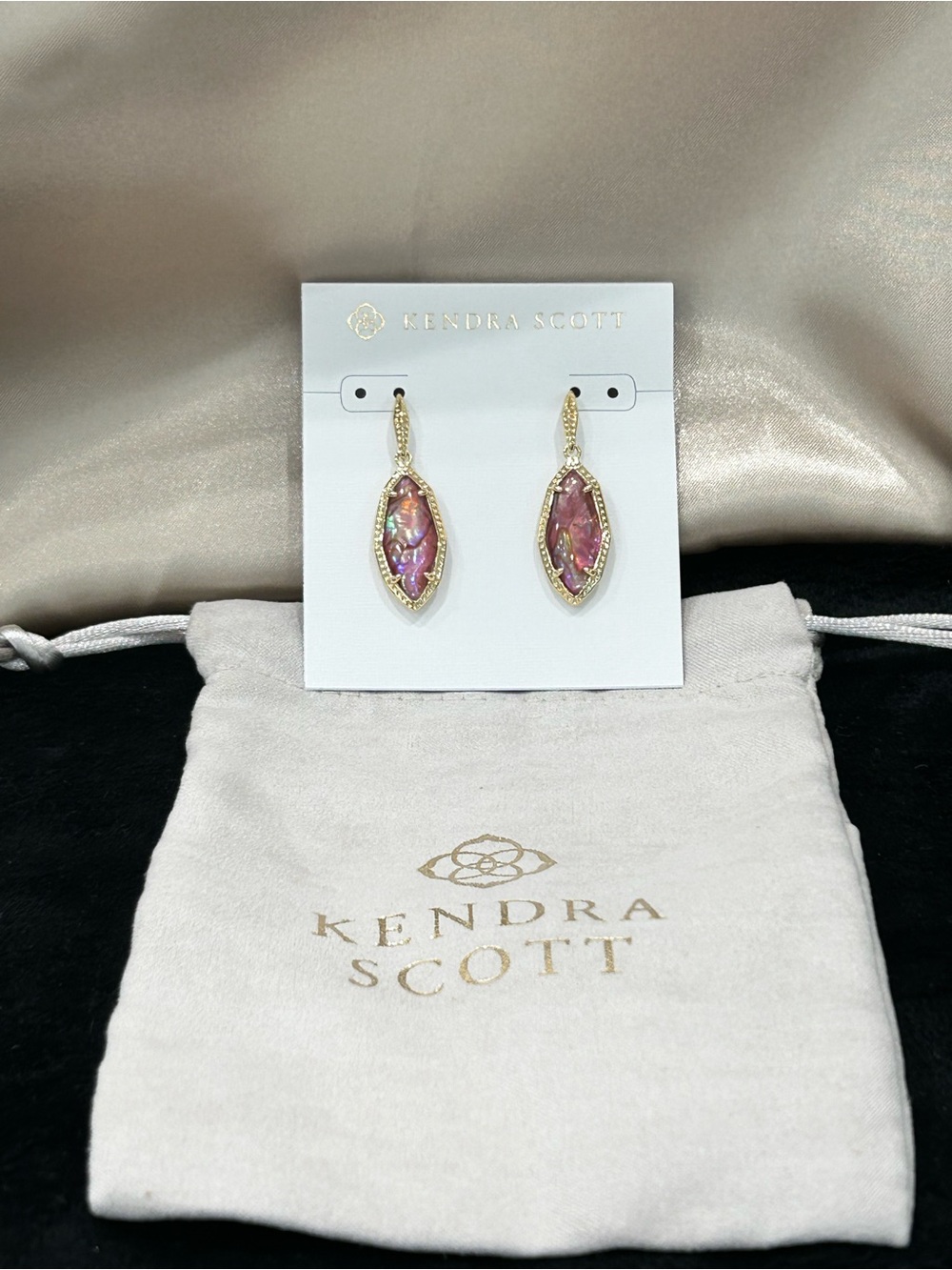 Kendra Scott Iridescent Pink Marquise Drop Earrings in Gold